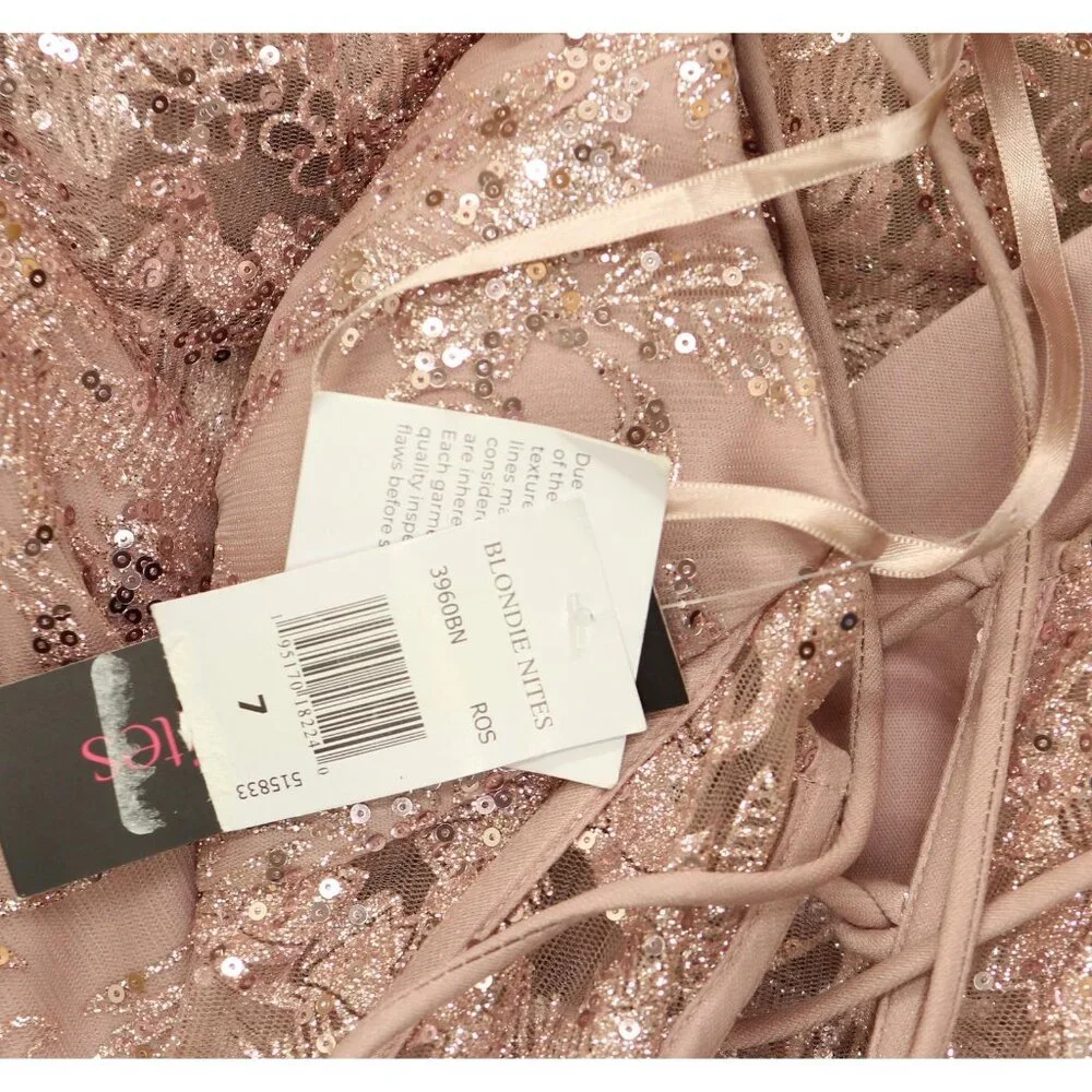 Blondie Nites Juniors Sequined Corset-Bodice Gown Dress 3960BN Rose Pink 7 - Picture 3 of 8